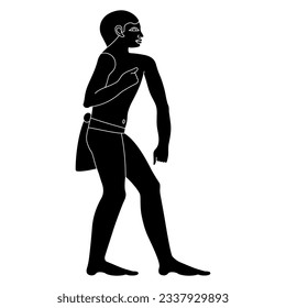 Standing ancient Egyptian man. Black and white negative silhouette.