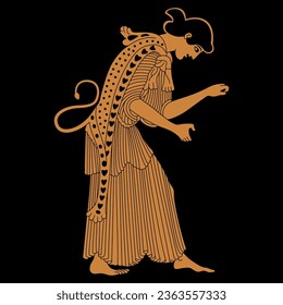 Standing ancient Greek maenad woman. Vase painting style.