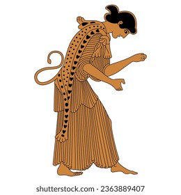 Standing ancient Greek maenad woman. Vase painting style. Isolated vector illustration.