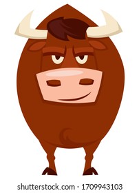 Standing angry bull. Farm animal in cartoon style.