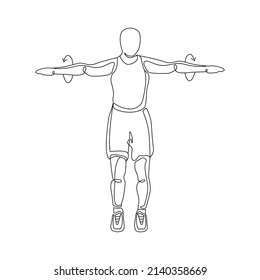 Standing Arm circles exercise,  Rotation arms, Sport exersice, workout fitness, Man doing exercise with Arm Circles posture Vector line art Illustration