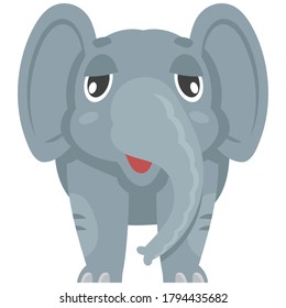 Standing baby elephant front view. African animal in cartoon style.