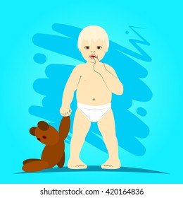 Standing Baby holding teddy bear