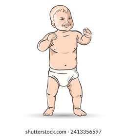 Standing baby on white background