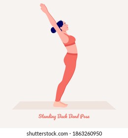 Standing Back Bend Pose. Young woman practicing Yoga pose. Woman workout fitness, aerobic and exercises. Vector Illustration.