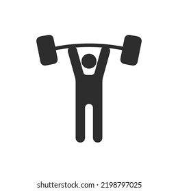 Stehendes Barbell-Pressesymbol. Der Mann mit dem Grill. Krafttraining. Einfarbiges schwarz-weißes Symbol