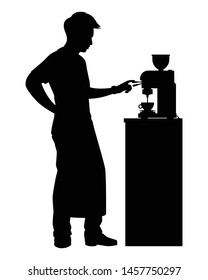 Standing barista man silhouette vector, Coffee shop business concept.