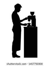 Standing barista man silhouette vector, Coffee shop business concept.