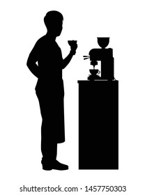 Standing barista man silhouette vector, Coffee shop business concept.