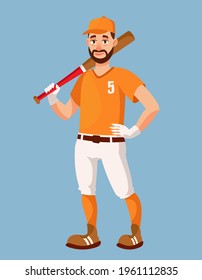 Standing baseball player. Sportsman in cartoon style.