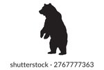 A standing bear depicted in solid black silhouette against a white background for graphic design use.