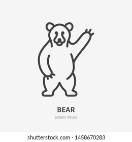 Standing bear flat line icon. Vector thin sign of wild animal. Outline illustration for zoo.