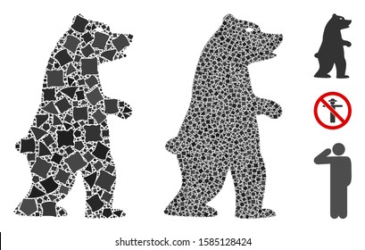 Standing Bear Icon Mosaic Of Unequal Pieces In Various Sizes And Shades, Based On Standing Bear Icon. Vector Unequal Items Are Composed Into Collage. Standing Bear Icons Collage With Dotted Pattern.