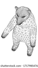 Standing bear polygonal lines illustration. Abstract vector bear on the white background