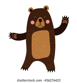 Standing Bear raising two hands cartoon character isolated on white background. 