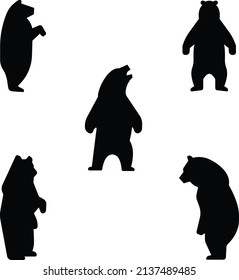 Standing Bear Silhouette Icon Set Stock Vector (Royalty Free ...