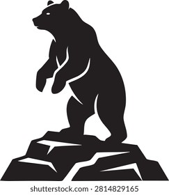Standing bear silhouette on mountain peak graphic icon with standing, silhouette