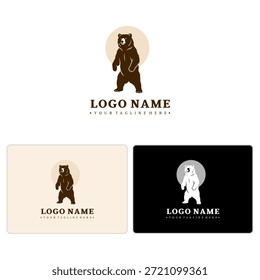 Silhueta de urso de pé com estilo emblema rústico, ideal para produtos ao ar livre ou marca de conservação em formato vetorial.