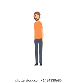 Standing Bearded Man in Casual Clothes Cartoon Vector Illustration