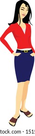 Standing Beautiful Woman Vector Illustration