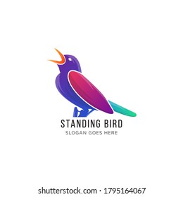 Standing Bird Abstract Logo design vector template. Colorful Dove creative Logotype icon. the bird is singing. 