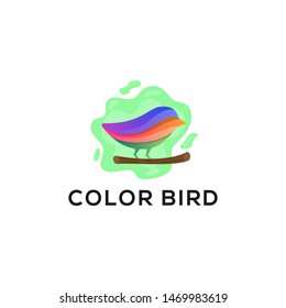 standing Bird on branch Abstract Logo design vector template. Colorful Dove creative Logotype icon. green wave liquid sign template