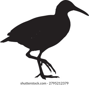 Standing bird shape, water bird icon, ibis silhouette, wetland wildlife graphic element.