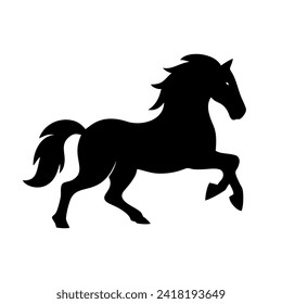 Standing black horse silhouette icon. Rearing up horse side view. Vector illustration