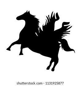 standing black Pegasussilhouette  in full growth. beautiful fairy Pegasus. Pony. Modern flat cartoon style vector illustration icons. Isolated on white background. Pegasus. Black Pegasus silhouette.
