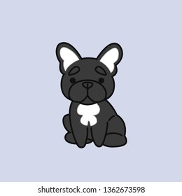 Standing Black and White Coat French Bulldog from Quarter Front Cartoon Vector Illustration