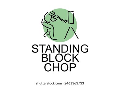 Standing block chop vector line icon. lumberjack sport. athlete chopping logs pictogram illustration.