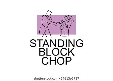 Standing block chop vector line icon. lumberjack sport. athlete chopping logs pictogram illustration.