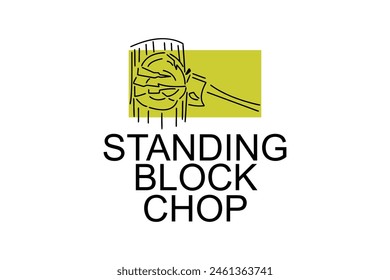 Standing block chop vector line icon. lumberjack sport. athlete chopping logs pictogram illustration.