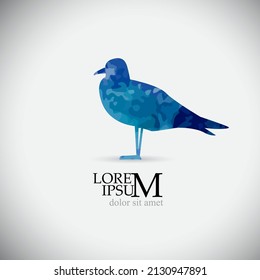 standing blue watercolor seagull. Vector illustration