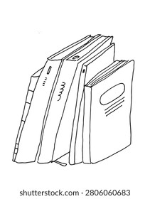 Standing books collection in hand drawn sketch style with modern literary aesthetic.