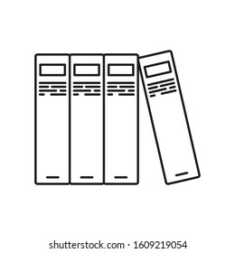 Standing books or folders icon. Thin line art template for business, office, work. Black and white simple illustration. Contour hand drawn isolated vector image on white background