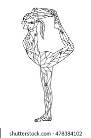 standing bow back bend 1 leg yoga pose 7 chakra vector flower floral drawing hand drawn zentangle illustration design