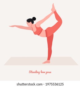 
Standing bow Yoga pose. Young woman practicing yoga  exercise. Woman workout fitness, aerobic and exercises. Vector Illustration.