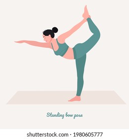 Standing bow Yoga pose. Young woman practicing yoga  exercise. Woman workout fitness, aerobic and exercises. Vector Illustration.