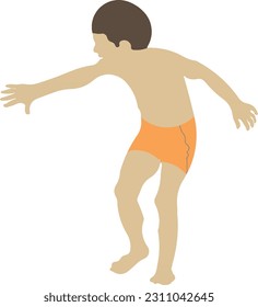 Standing Boy in Bathing Suit 3 Vector Illustration