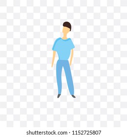 Standing boy vector icon isolated on transparent background, Standing boy logo concept