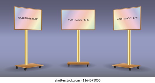 standing bracket LED TV portable wth wheel. Vector editable.