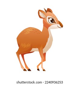 Standing Brown Dik-dik as African Small Antelope with Horns Vector Illustration