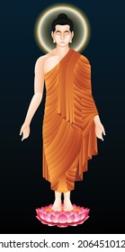 The standing Buddha posture open the world. Graphic vector