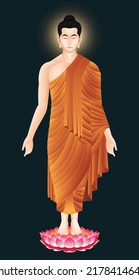 The standing Buddha posture open the world. Graphic vector