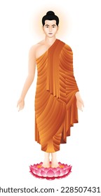 The standing Buddha posture open the world. Graphic vector