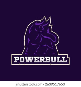 Standing bull logo with purple color for sports and gaming team mascot