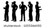 Standing business man with coffee cup silhouette vector set