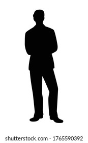 Standing business man silhouette vector on white 