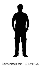 Standing business man silhouette, vector on white